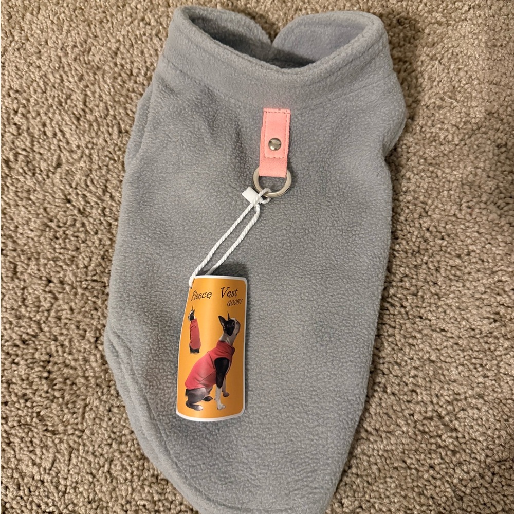 Gray Fleece Dog Vest with Pink Accent
